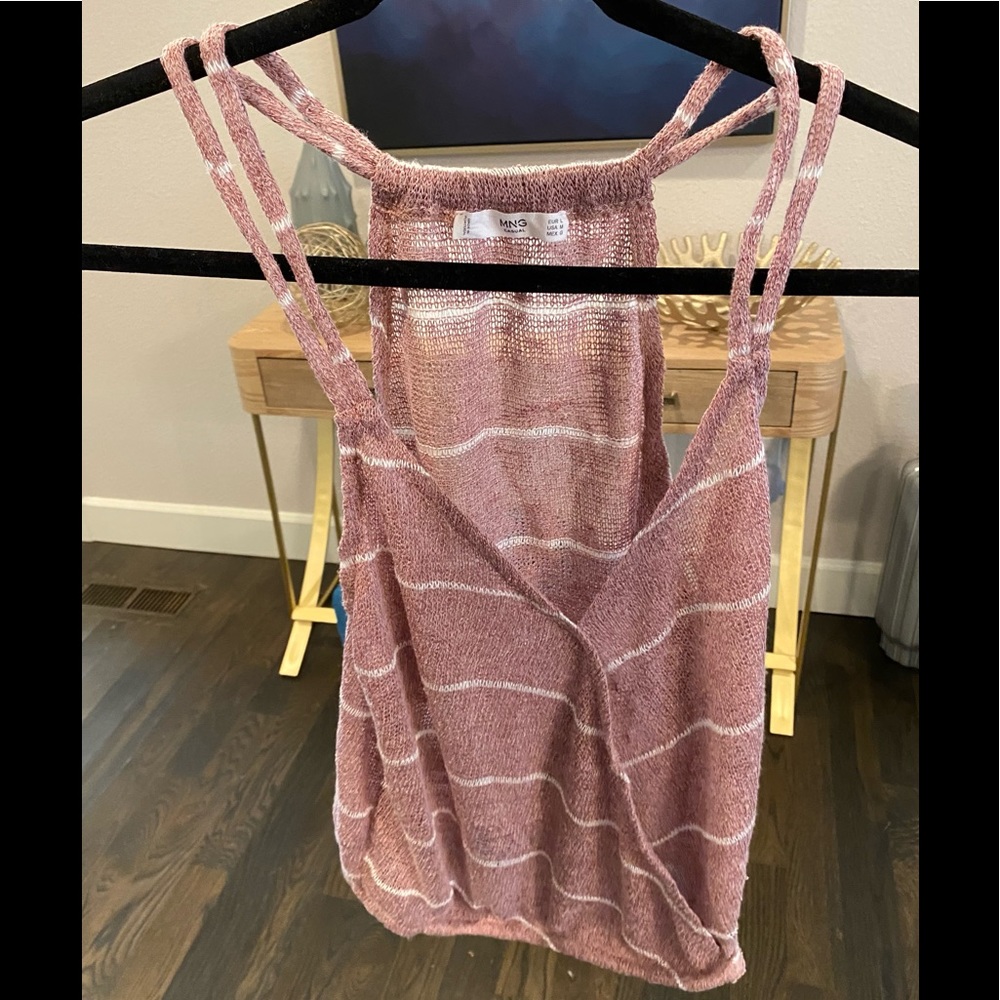 Mango crop sweater tank blush pink with white stripes size Medium
